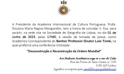 Tomada de posse – Académico Correspondente – Professor Doutor Luís Tomé – 1 de junho – 17h00